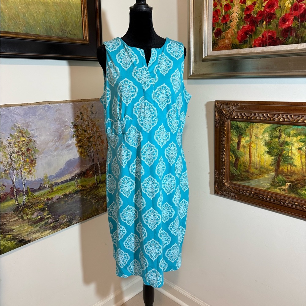 Charter Club Turquoise and White Sleeveless Midi Dress